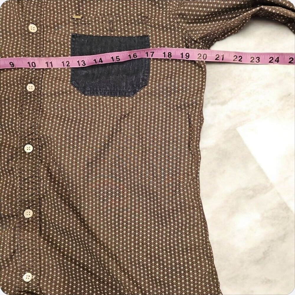 Buffalo David Bitton Slim Fit Mens Shirt M/M Brown Patterned Long Sleeve Cotton - Picture 8 of 9